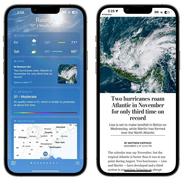 潮南苹果14维修分享iPhone 14手机如何看天气时顺带看新闻 