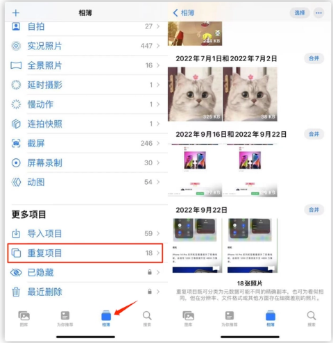 潮南苹果手机维修分享iOS 16 中相册重复项目功能使用方法 
