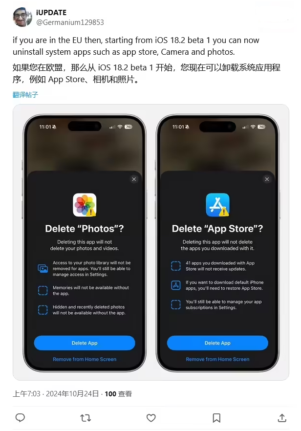潮南苹果手机维修分享iOS 18.2 支持删除 App Store 应用商店 
